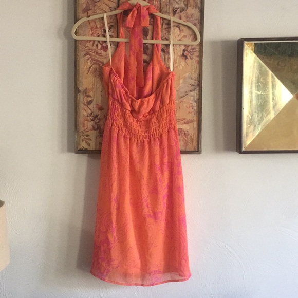 ARDEN B PINK FLORAL HALTER MIDI DRESS USA M - Picture 2 of 8